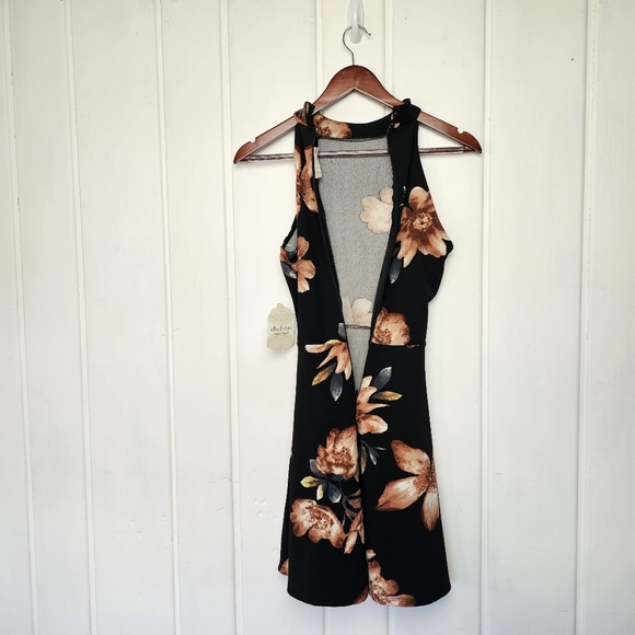 Altar'd State Halter Top Black Peach Floral Mini Dress sz Small - Picture 12 of 15